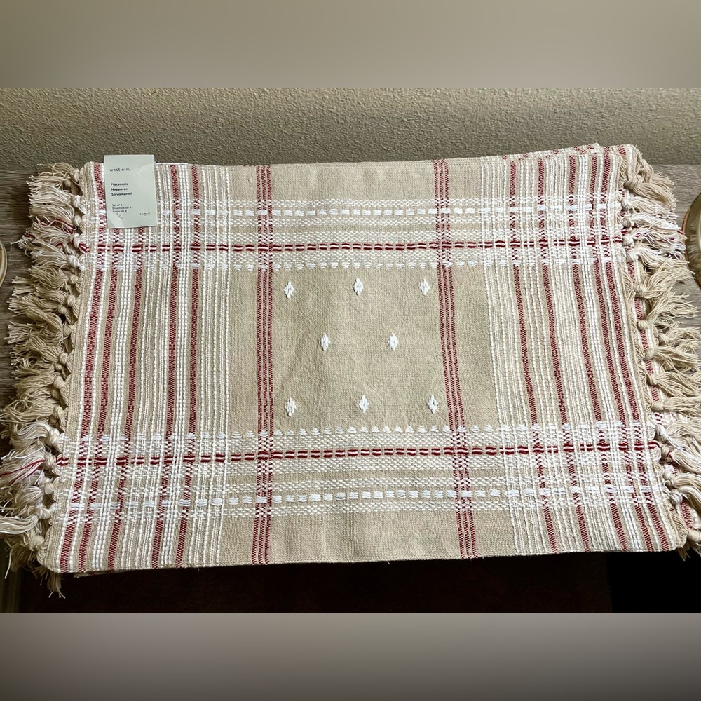 NWT West Elm Origins Embroidered 4-Piece Placemat Set